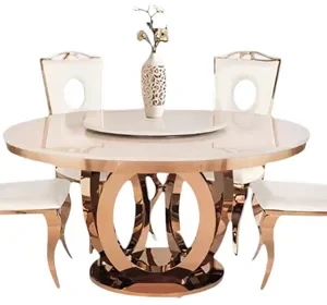 Angelica Morissa 7 Piece D/R/S Marble Top Rose Gold