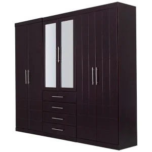Manlyn Mohagony 3 Drawer 6 Door Mirror Wardrobe