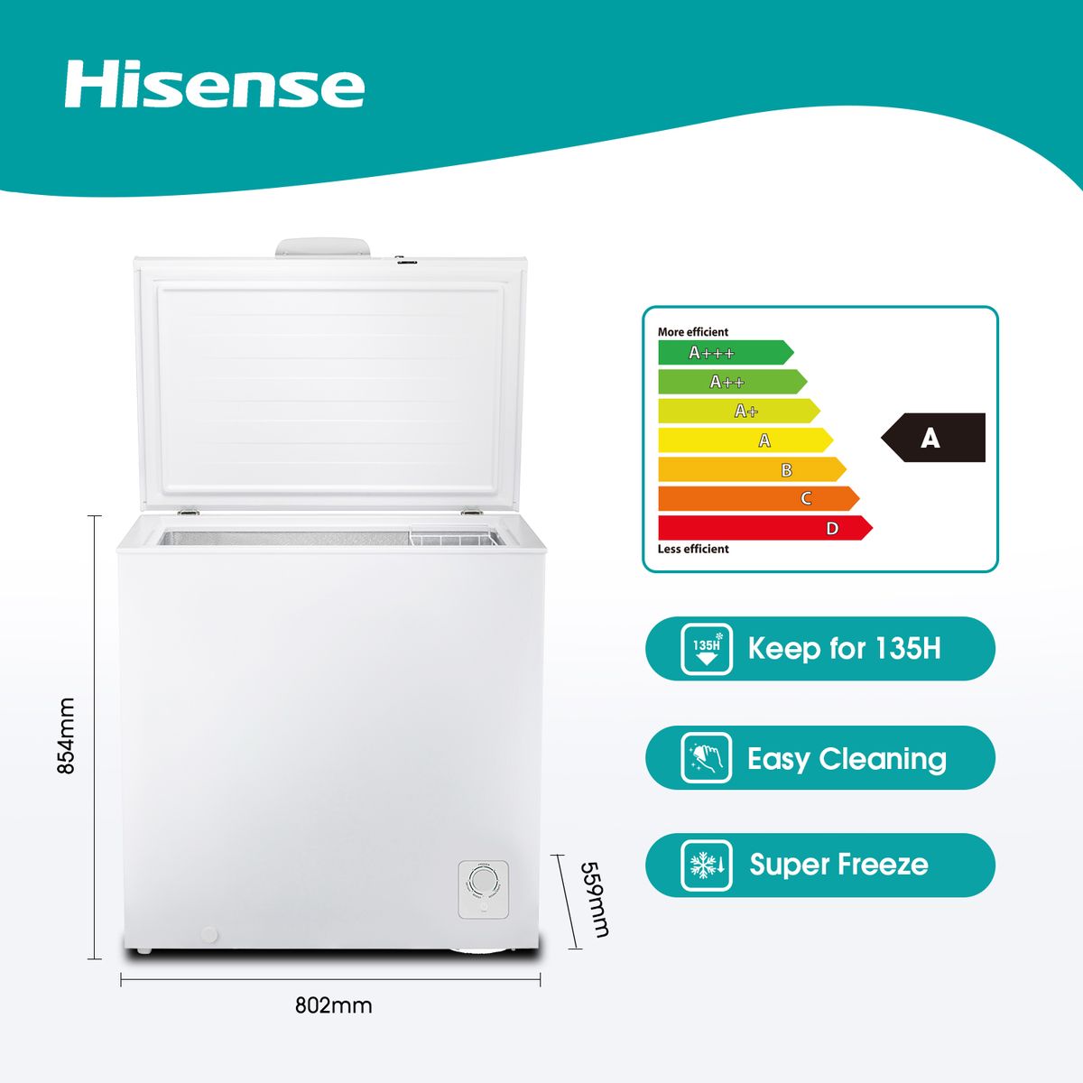 Hisense 198L Chest Freezer with Fast Freeze Function, Aluminium Interior -White - Image 2